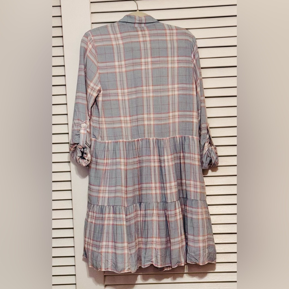 Veronica Beard Light Blue and Pink Plaid Shirt Dress - Picture 7 of 7